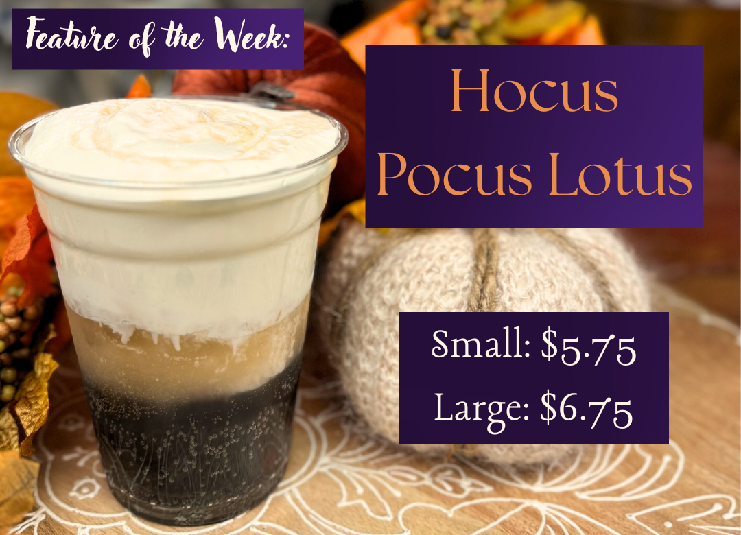 1027 Hocus Pocus Lotus Website coffee near me, fall drinks, Halloween, falmouth, reed city