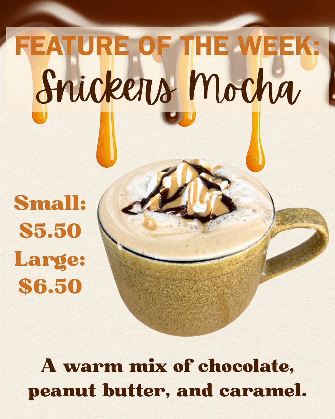 323 Snickers Mocha Insta coffee near me, ebels, mocha, featured drink, falmouth, reed city