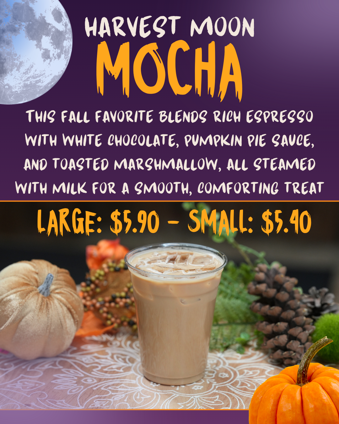 coffee near me, fall drinks, pumpkin spice, pumpkin, ebels coffee, the bridge, falmouth coffee, reed city coffee